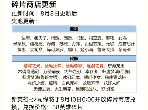 王者荣耀什么时候更新碎片商店[图1]